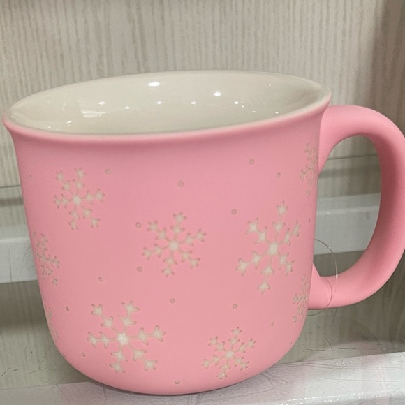 Pink Snowflake Pink Christmas Laser Etched Smooth Matte Ceramic Coffee Mug NWT - Picture 4 of 5